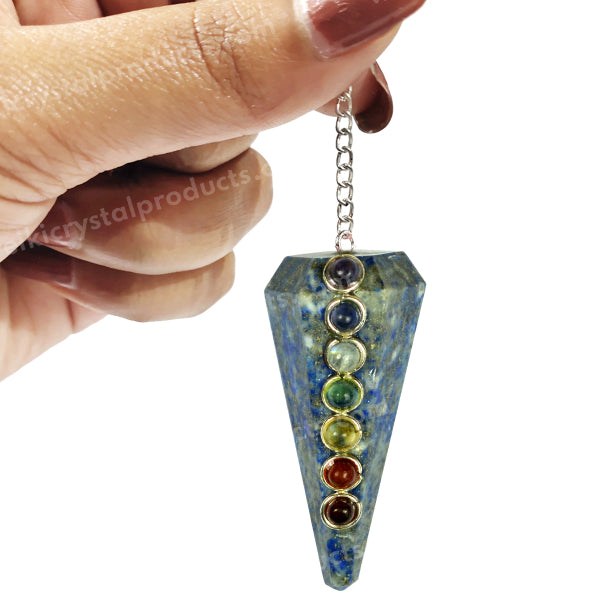 Natural Stone 7 Chakra Six Faceted Dowser - Pendulum