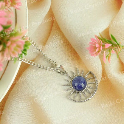 Natural Crystal Stone Sun And Moon Shape Pendant - Locket with Metal Chain