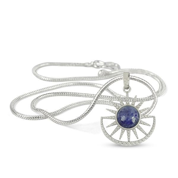 Natural Crystal Stone Sun And Moon Shape Pendant - Locket with Metal Chain
