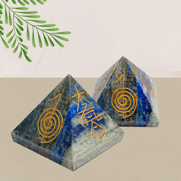 Natural Lapis Lazuli Reiki Symbol Engraved Pyramid