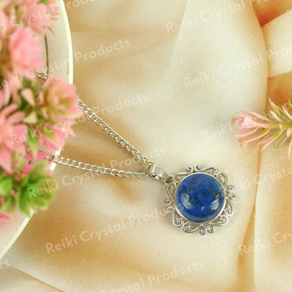 Natural Crystal Stone Round Designer Shape Pendant - Locket with Metal Chain