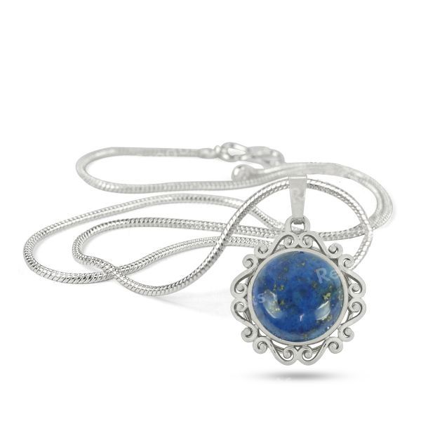 Natural Crystal Stone Round Designer Shape Pendant - Locket with Metal Chain