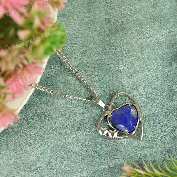 Natural Crystal Stone Heart Shape Metal Pendant - Locket with Metal Chain