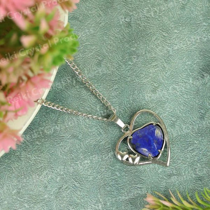 Natural Crystal Stone Heart Shape Metal Pendant - Locket with Metal Chain