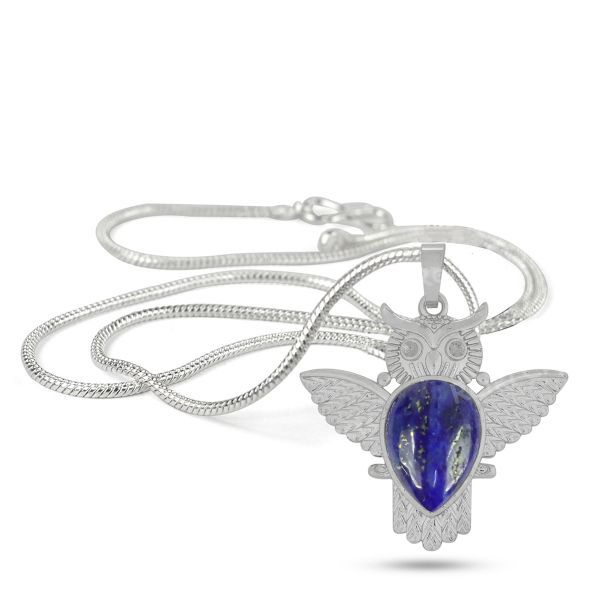 Natural Crystal Stone Owl Shape Design Pendant - Locket with Metal Chain