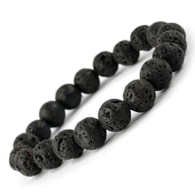 Natural Lava Stone 10 mm Round Bead Bracelet for Grounding, Strength & Stability