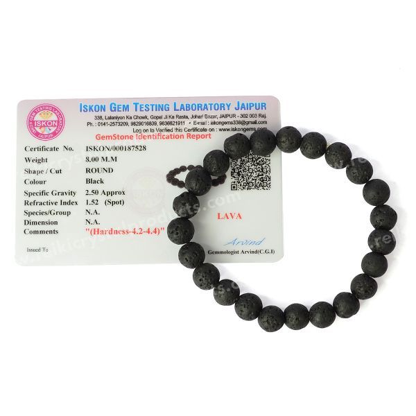 Certified Lava 8 mm Round Bead Bracelet