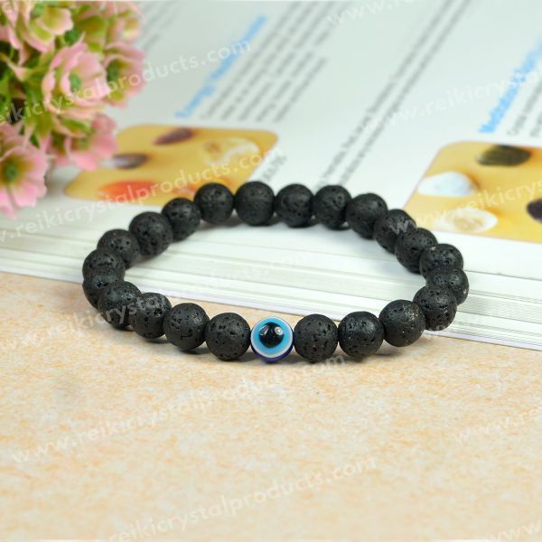 Natural Semi Precious Crystal Stones with Evil Eye 8 mm Bead Bracelet for Unisex