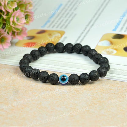 Natural Semi Precious Crystal Stones with Evil Eye 8 mm Bead Bracelet for Unisex