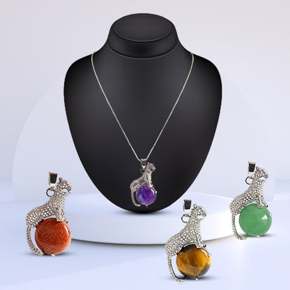 AAA Natural Crystal Stone Leopard Shape Pendant - Locket with Metal Chain