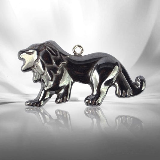 Hematite Crystal Stone Lion Pendant