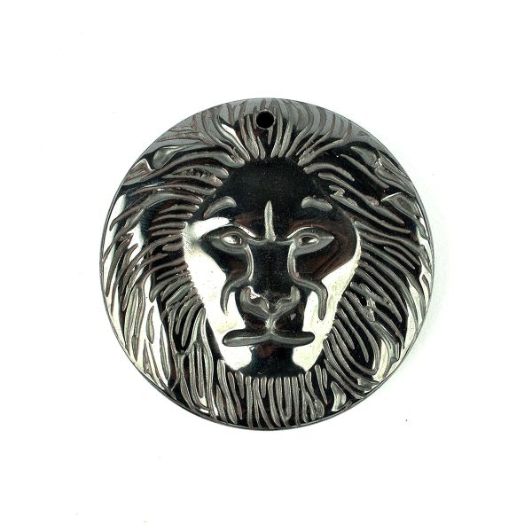 Hematite Crystal Stone Lion Face Pendant