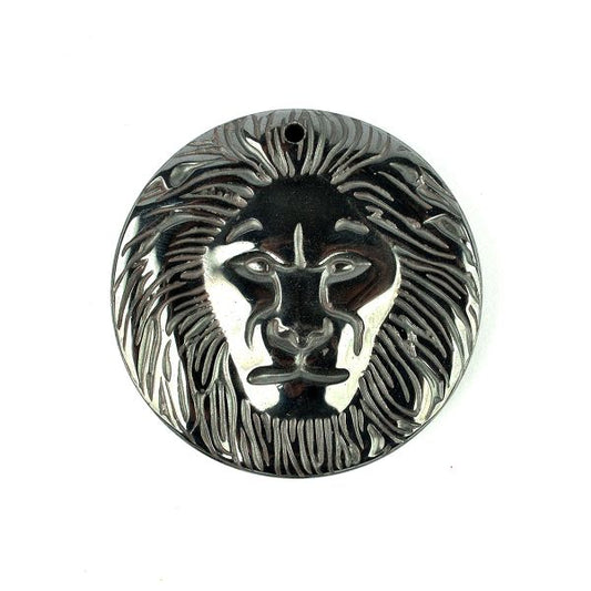 Hematite Crystal Stone Lion Face Pendant