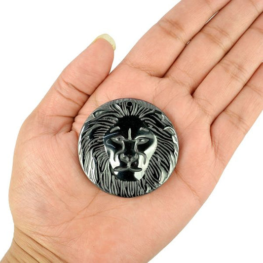 Hematite Crystal Stone Lion Face Pendant