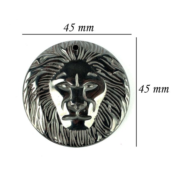 Hematite Crystal Stone Lion Face Pendant