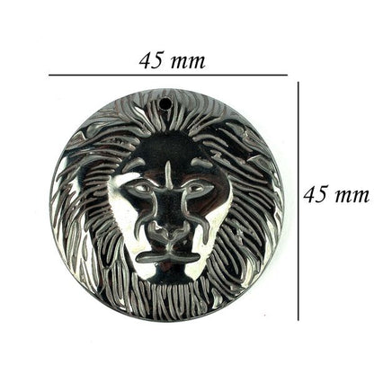 Hematite Crystal Stone Lion Face Pendant