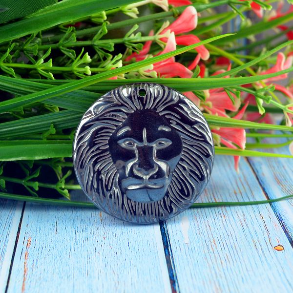 Hematite Crystal Stone Lion Face Pendant