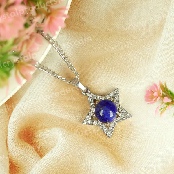 Natural Crystal Stone Star Shape Pendant - Locket with Metal Chain