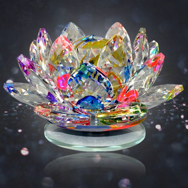 Vastu - Fengshui Transparent Crystal Lotus for Positive Energy A Gift Item for Good Luck & Prosperity