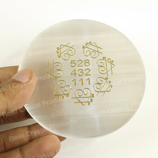 Selenite Love Zibu Symbol Charging Plate for Reiki Crystal Cleansing Size 7.6 cm (3 inch)