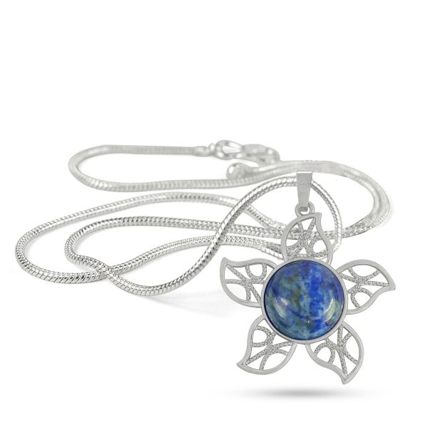 Natural Crystal Stone Flower Shape Pendant - Locket with Metal Chain