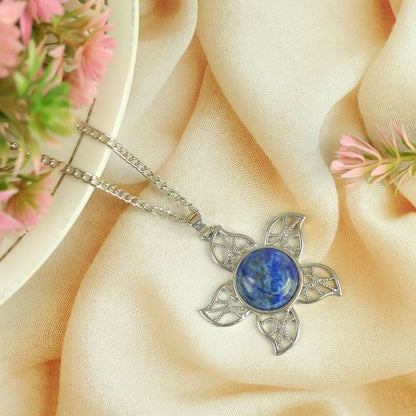 Natural Crystal Stone Flower Shape Pendant - Locket with Metal Chain