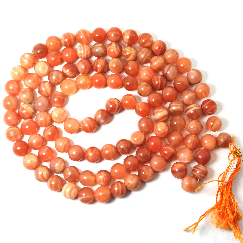 Peach Moonstone 8 mm 108 Round Bead Mala
