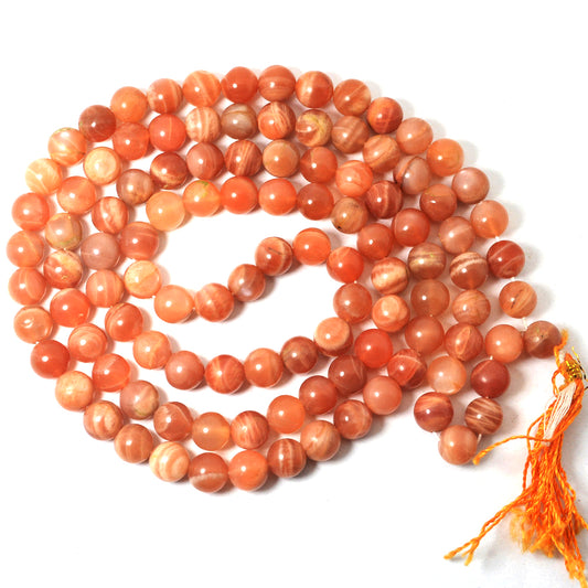 Peach Moonstone 8 mm 108 Round Bead Mala
