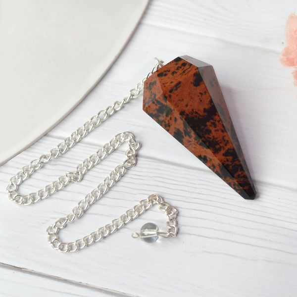 mahogony obsidian Six faceted dowser pendulum charged by Reiki Grandmaster