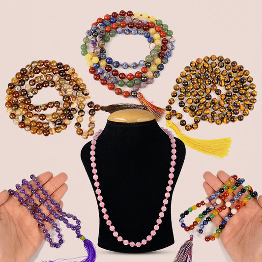 Natural Crystal Stone 8 mm 108 Round Beads Mala for Unisex