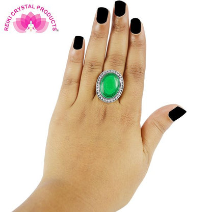 Adjustable Malachite Gemstone Silver Ring