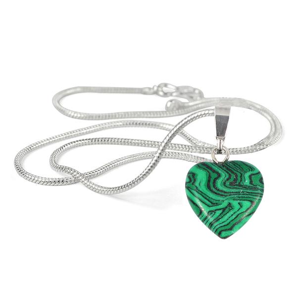 Malachite Crystal Stone Heart Shape Pendant Locket with Chain for Women