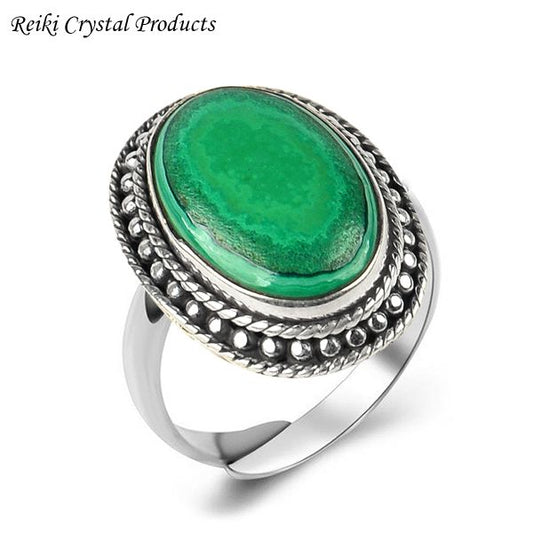 Adjustable Malachite Gemstone Silver Ring