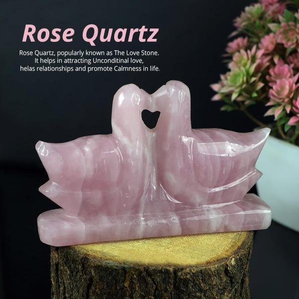 Rose Quartz Mandarin Ducks Pair of Kissing Duck Love Bird Decorative Showpiece
