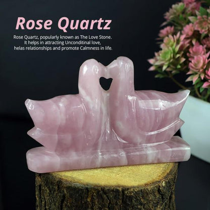 Rose Quartz Mandarin Ducks Pair of Kissing Duck Love Bird Decorative Showpiece