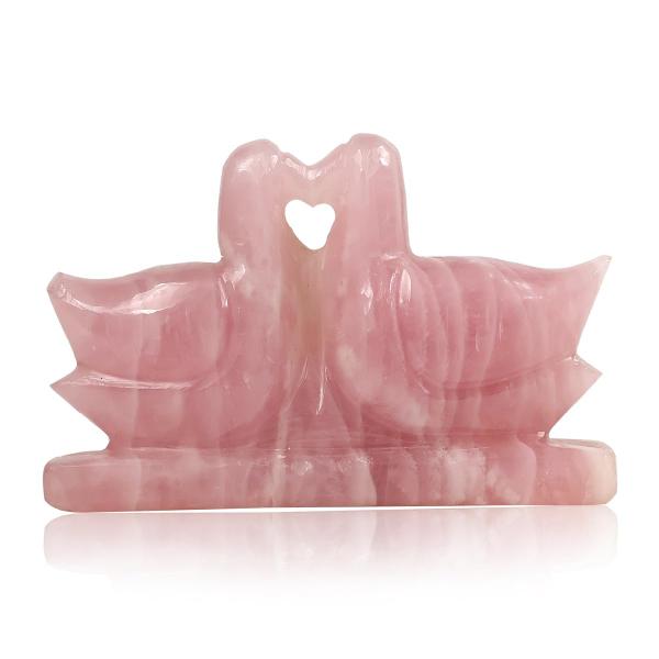 Rose Quartz Mandarin Ducks Pair of Kissing Duck Love Bird Decorative Showpiece