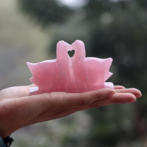 Rose Quartz Mandarin Ducks Pair of Kissing Duck Love Bird Decorative Showpiece