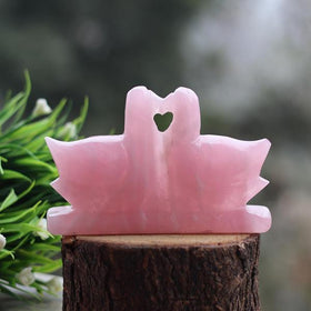 Rose Quartz Mandarin Ducks Pair of Kissing Duck Love Bird Decorative Showpiece