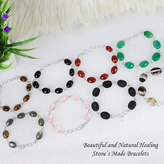 Natural Crystal Stone Adjustable Metal Bracelet for Unisex