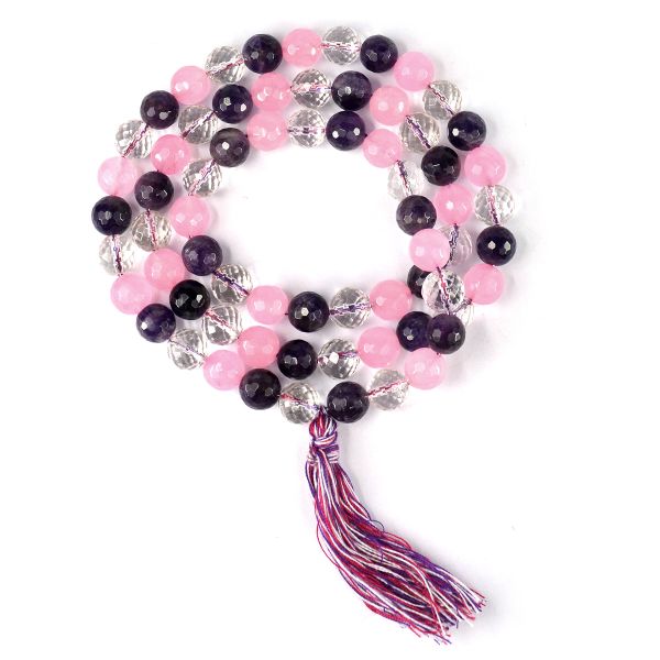 Natural Crystal Stone 10 mm Faceted Beads Mala for Unisex