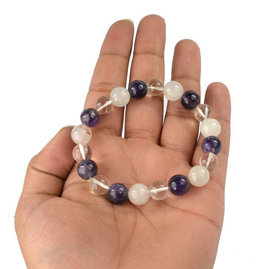 Mind Body Soul Amethyst Rose Quartz Clear Quartz Combination 10 mm Round Bead Bracelet