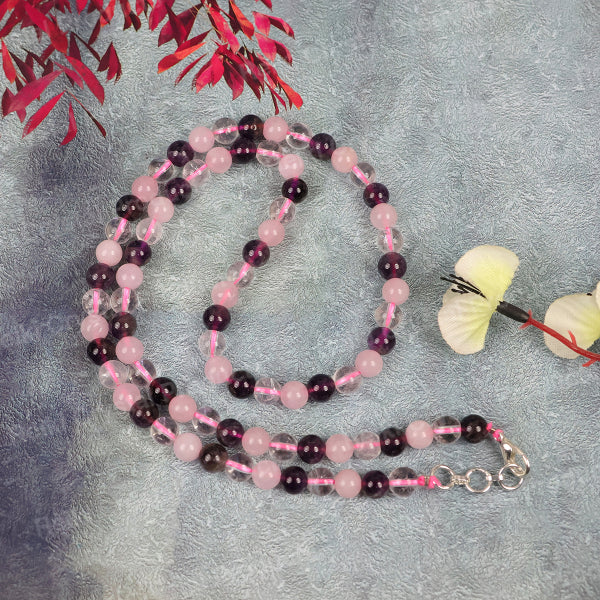 Natural Crystal Stone 6 mm Round Bead Necklace Mala for Girls & Women