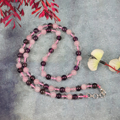Natural Crystal Stone 6 mm Round Bead Necklace Mala for Girls & Women