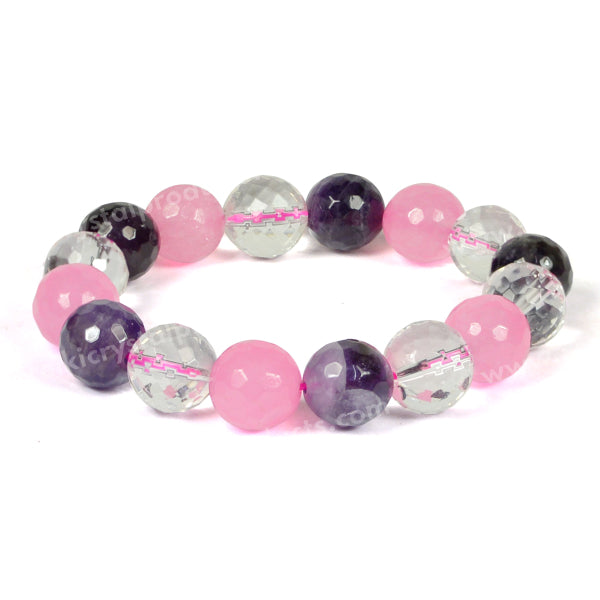 Natural Crystal Stone 12 mm Faceted Beads Bracelet