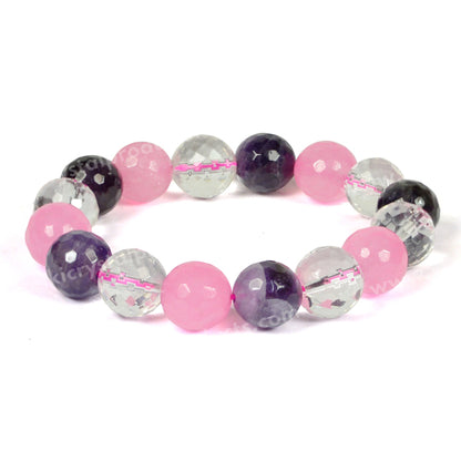 Natural Crystal Stone 12 mm Faceted Beads Bracelet