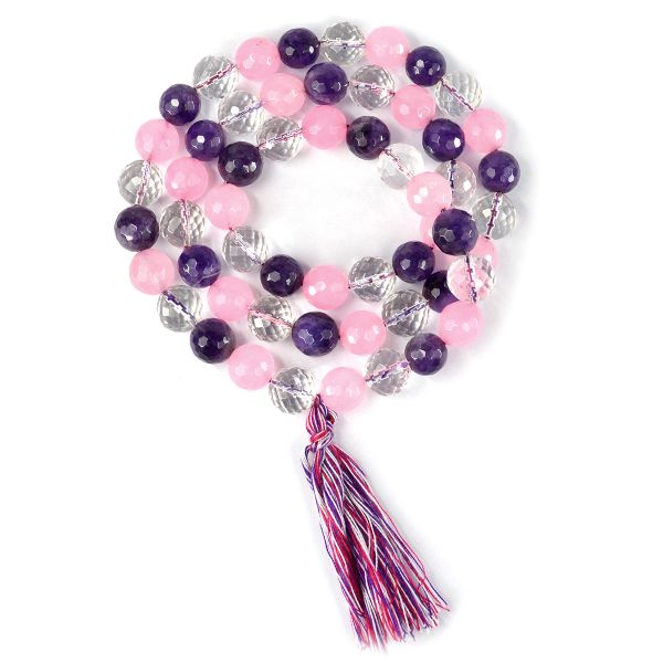 Natural Crystal Stone 12 mm Faceted Beads Mala for Unisex