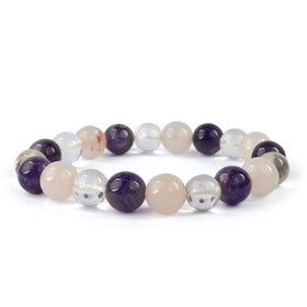 Mind Body Soul 10 mm round bead bracelet with Amethyst, Rose Quartz and Clear Quartz