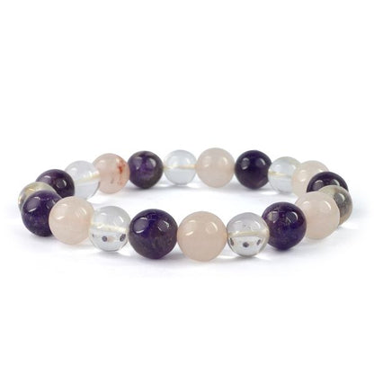 Mind Body Soul Amethyst Rose Quartz Clear Quartz Combination 10 mm Round Bead Bracelet