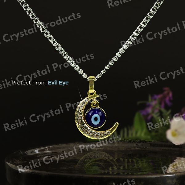 Moon Charm Evil Eye Pendant Necklace - Stylish and Protective Jewelry Size 25 mm