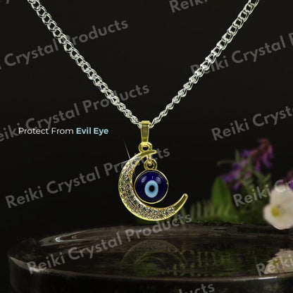 Moon Charm Evil Eye Pendant Necklace - Stylish and Protective Jewelry Size 25 mm